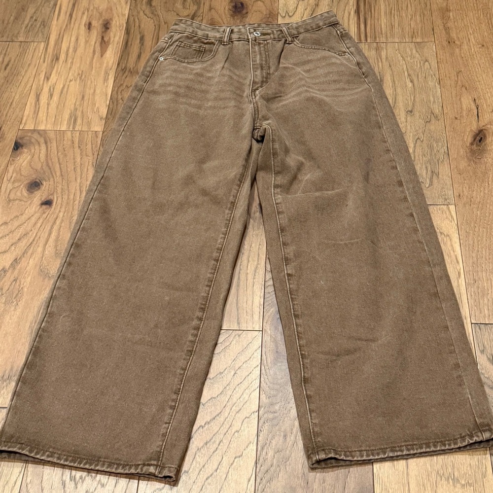 SHEIN Women Brown High Waisted Wide Leg Jeans sz L 8/10 NWOT